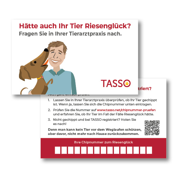 Kärtchen „Hätte Ihr Tier Riesenglück?“ (zum Eintragen und Abfragen der Transpondernummer, Ergänzungsmaterial zum Plakat)