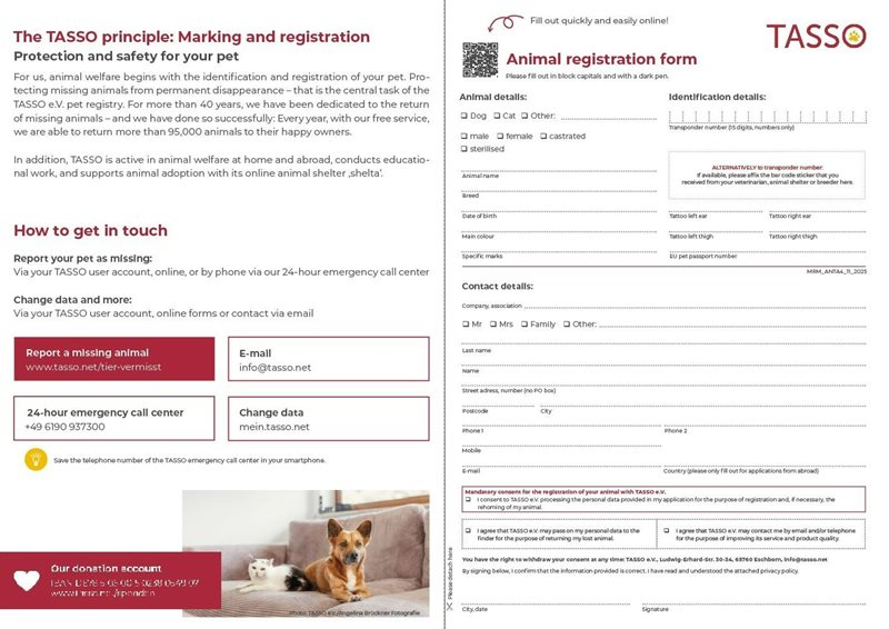 Heimtierantrag Englisch/Animal registration form