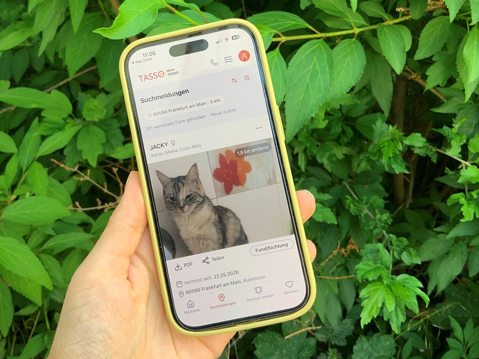 TASSO-Suchmeldungen werden in der TASSO-App angezeigt