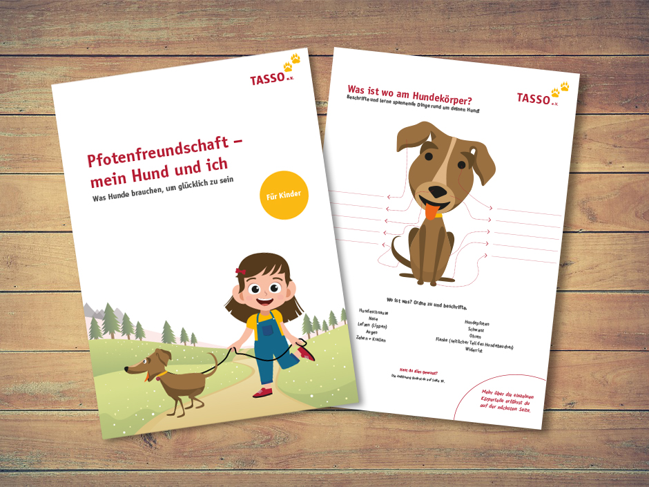 Die bildreiche Mitmach-Hundefibel von TASSO, für Grundschulkinder in Rumänien.