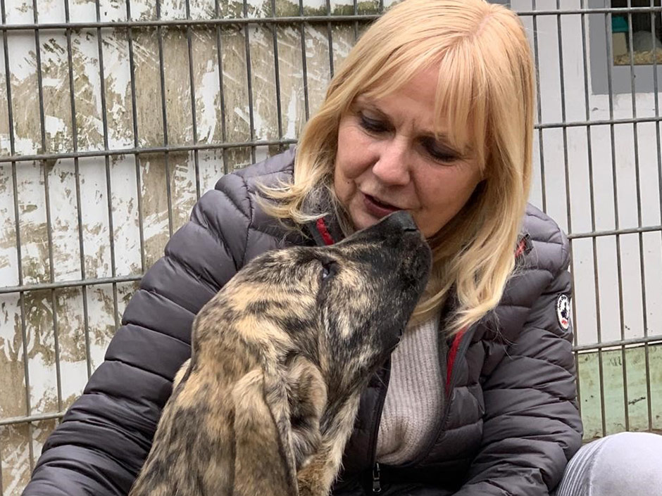 Claudia Kemmler vom Tierheim Ruesselsheim mit Hund.