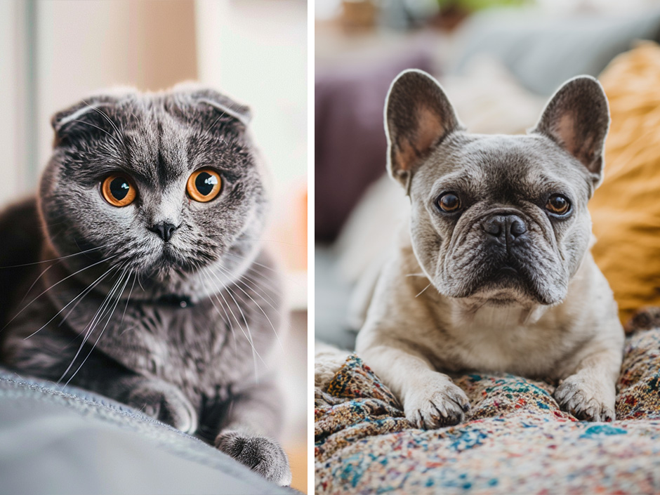 Scottish Fold Katze und Französische Bulldogge.
